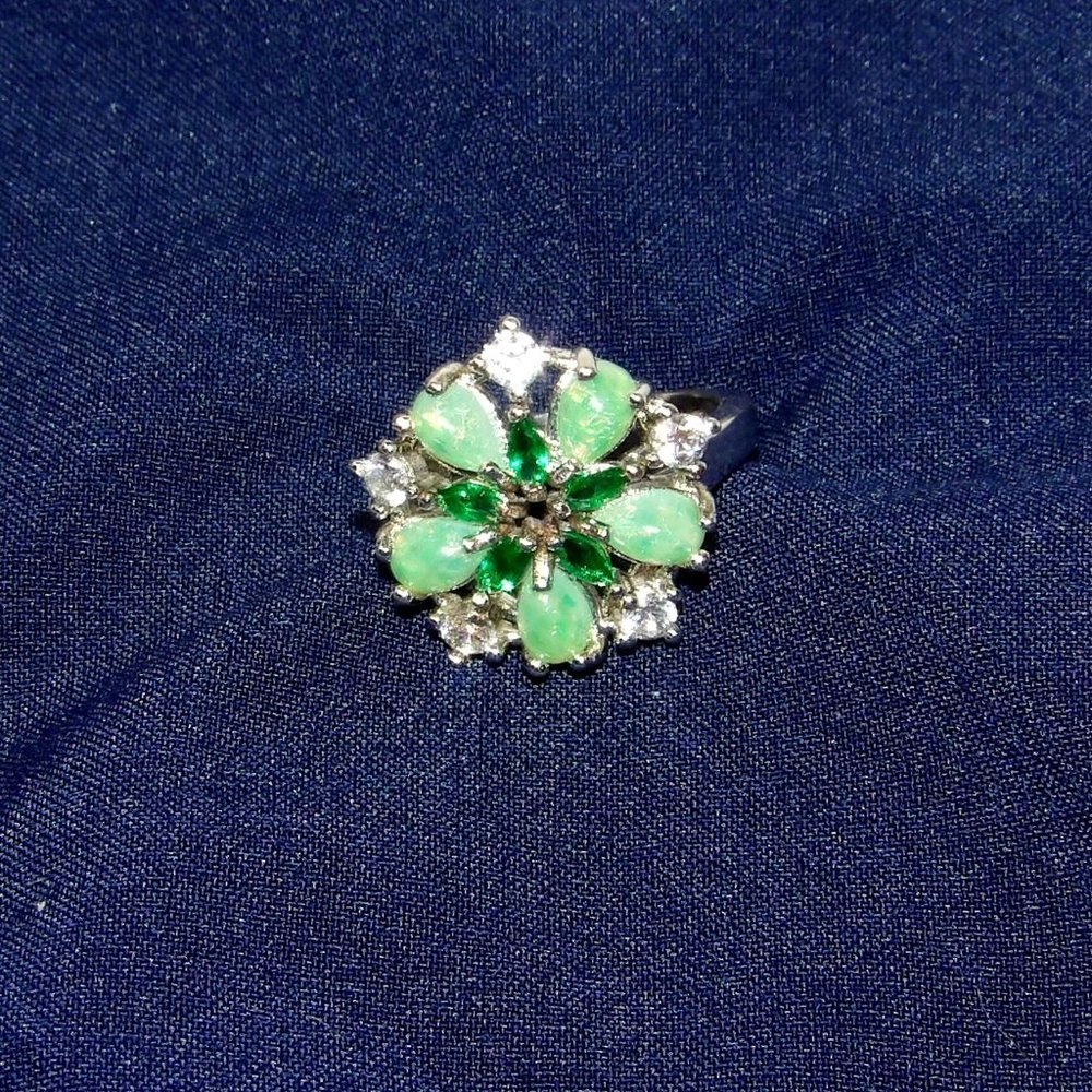 Flower Lab Created Fire Green Opal Ring